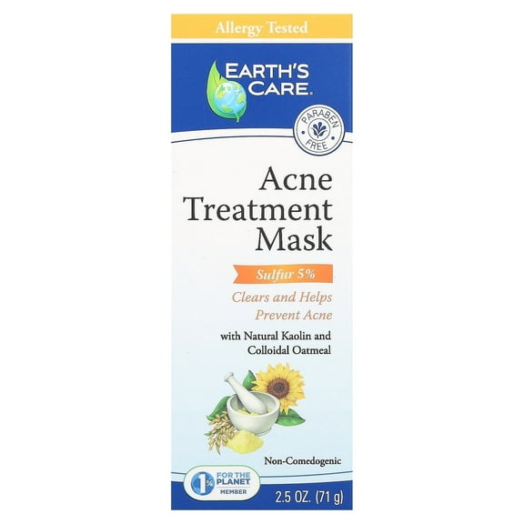 Earth’s Care Acne Treatment Mask with 5% Sulfur Natural Skincare Face Mask 2.5 Oz Tube