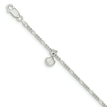 - 925 Sterling Silver Sea Shell Mermaid Nautical Jewelry 1 Inch Adjustable Chain Plus Size Extender Anklet Ankle Beach Bracelet Seashore For Women Gift Set