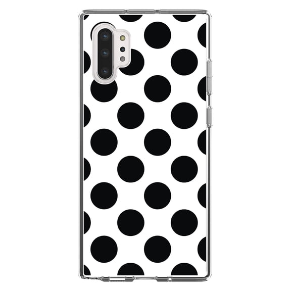 DistinctInk Clear Shockproof Hybrid Case for Galaxy Note 10 PLUS (6.8" Screen) - TPU Bumper, Acrylic Back, Tempered Glass Screen Protector - Black & White Polka Dots