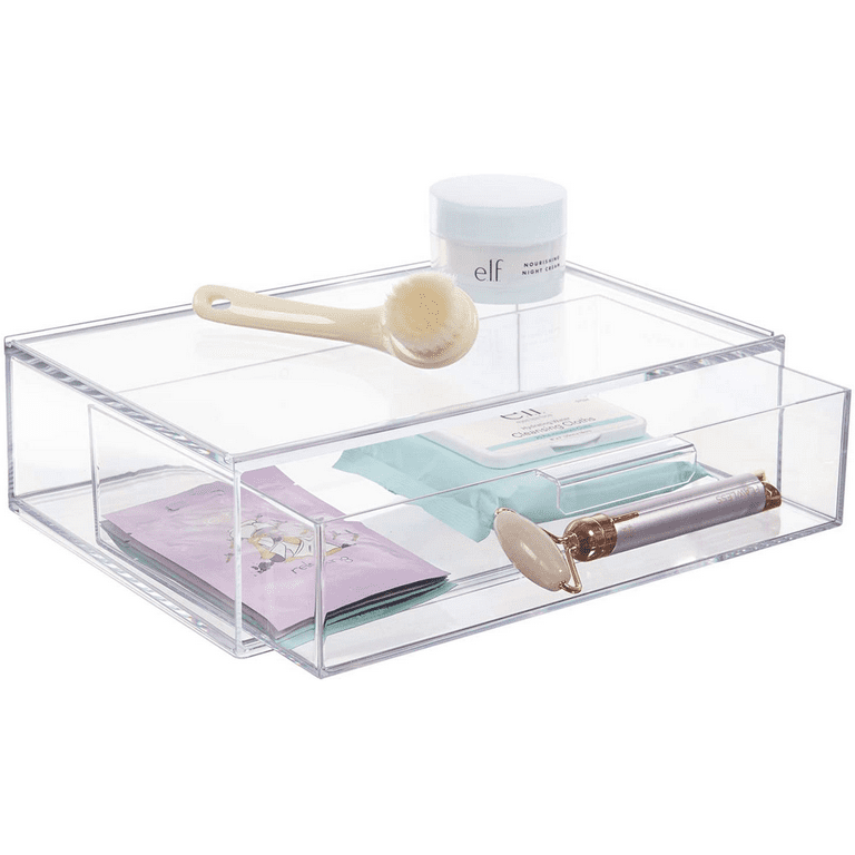 STORi Audrey Stackable Clear Bin Plastic Organizer Drawers, 2 Piece Set, Or