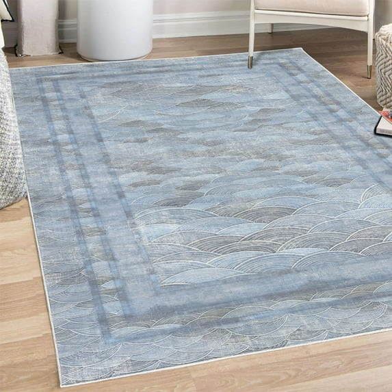 Modern Decorative Rug, Pastel Dream of Underwater Life Squama Look Shells Scale Check Details, Quality Carpet for Bedroom Dorm and Living Room, 6 Sizes, Pale Slate Blue, by Ambesonne