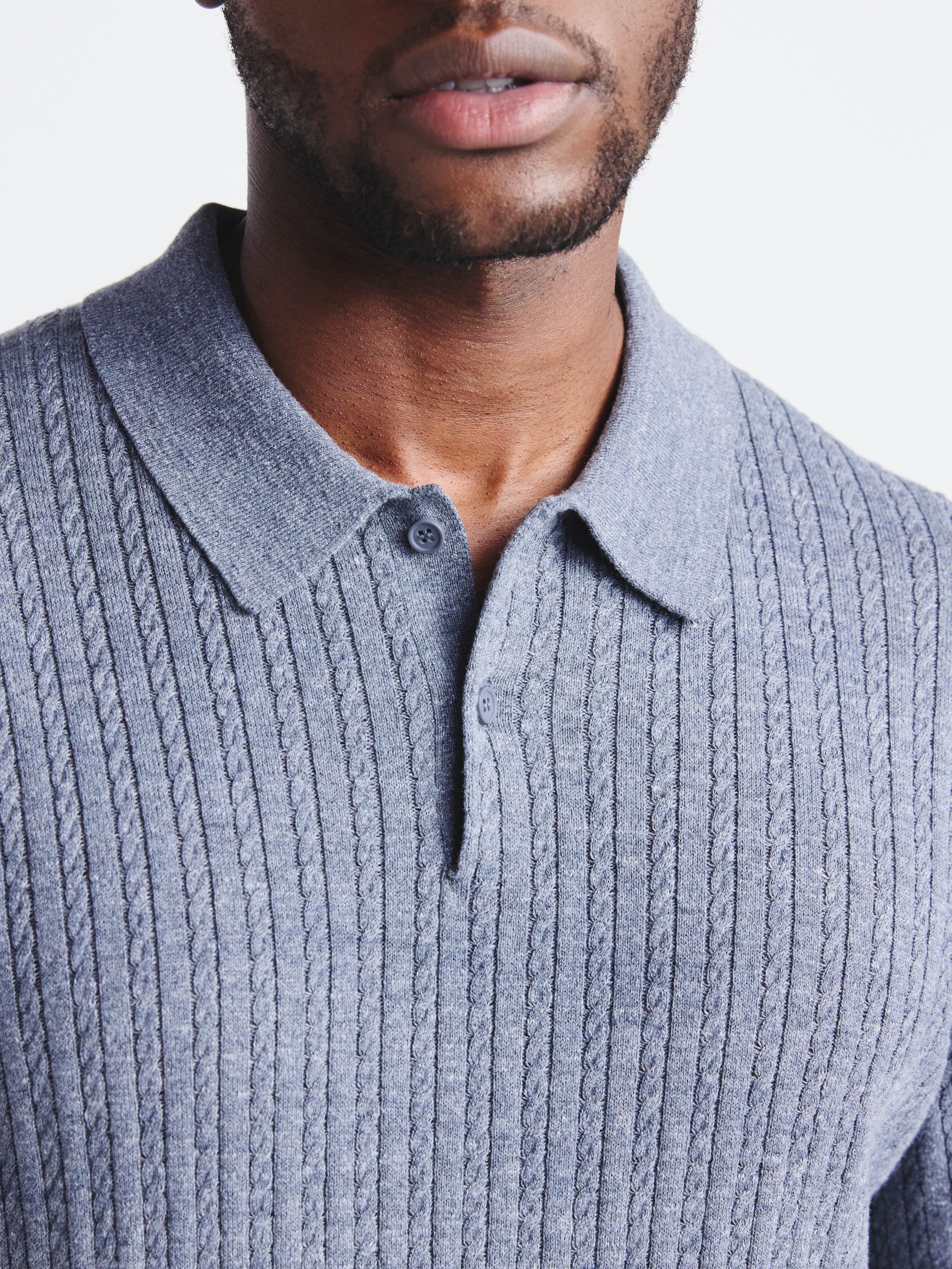 Free Assembly Men's Cable Knit Polo Sweater with Short Sleeves, Sizes S-3XL