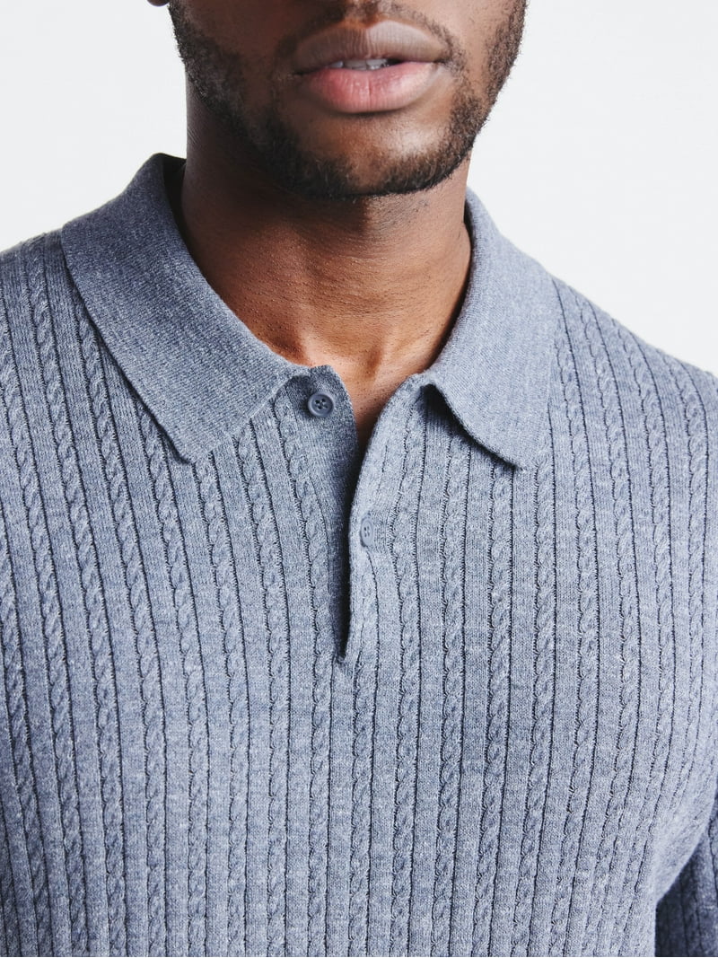 Free Assembly Men's Cable Knit Polo Sweater with Short