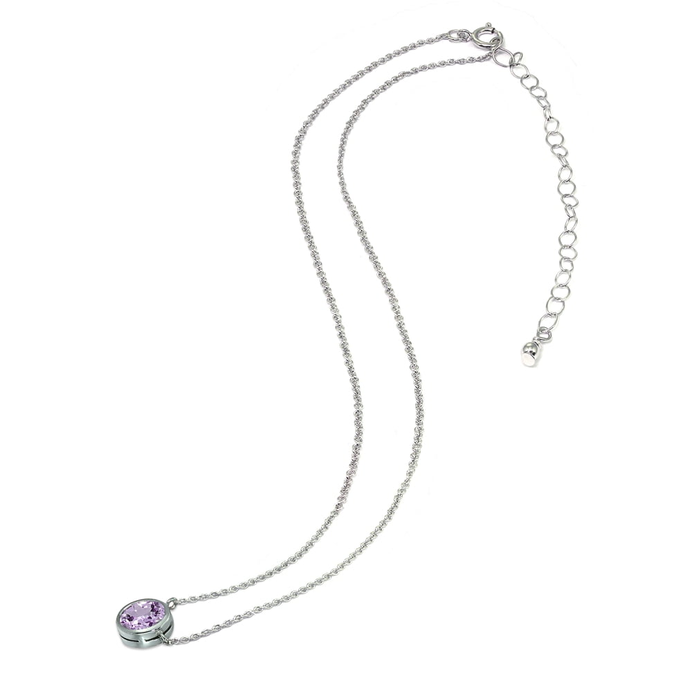Amethyst 6mm Round Bezel-Set Dainty Sterling Silver Choker Necklace