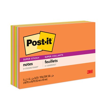 UPC: 0021200507267 | Post-it Meeting Notes in Energy Boost Collection Colors  6  x 4   45 Sheets Per Pad  8 Pads Per Pack