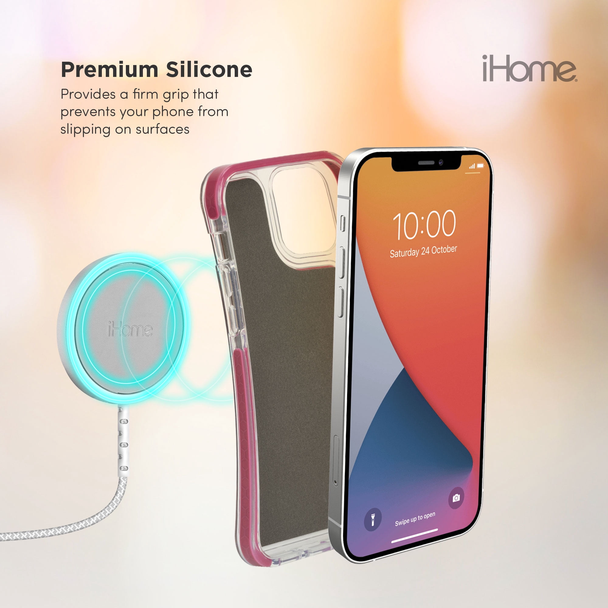 iHome Magnetic Silicone Velo Case: Premium Silicone, Lightweight, Ultra Slim, Shock Absorbent Velo Protective Case, MagSafe Compatible (iPhone 12/12 Pro, Burgandy)