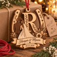 Wedded Monogram Personalized Wood Ornament Western Wedding Couple Horseshoe Monogram ...