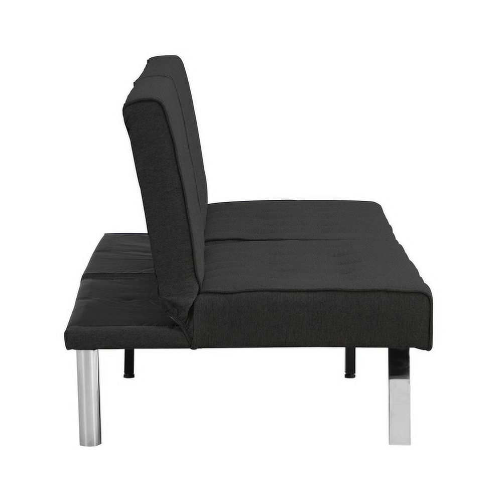 Leumius Convertible Futon Sofa Bed, Linen Fabric Upholstered Folding Futon for Living Room, Black