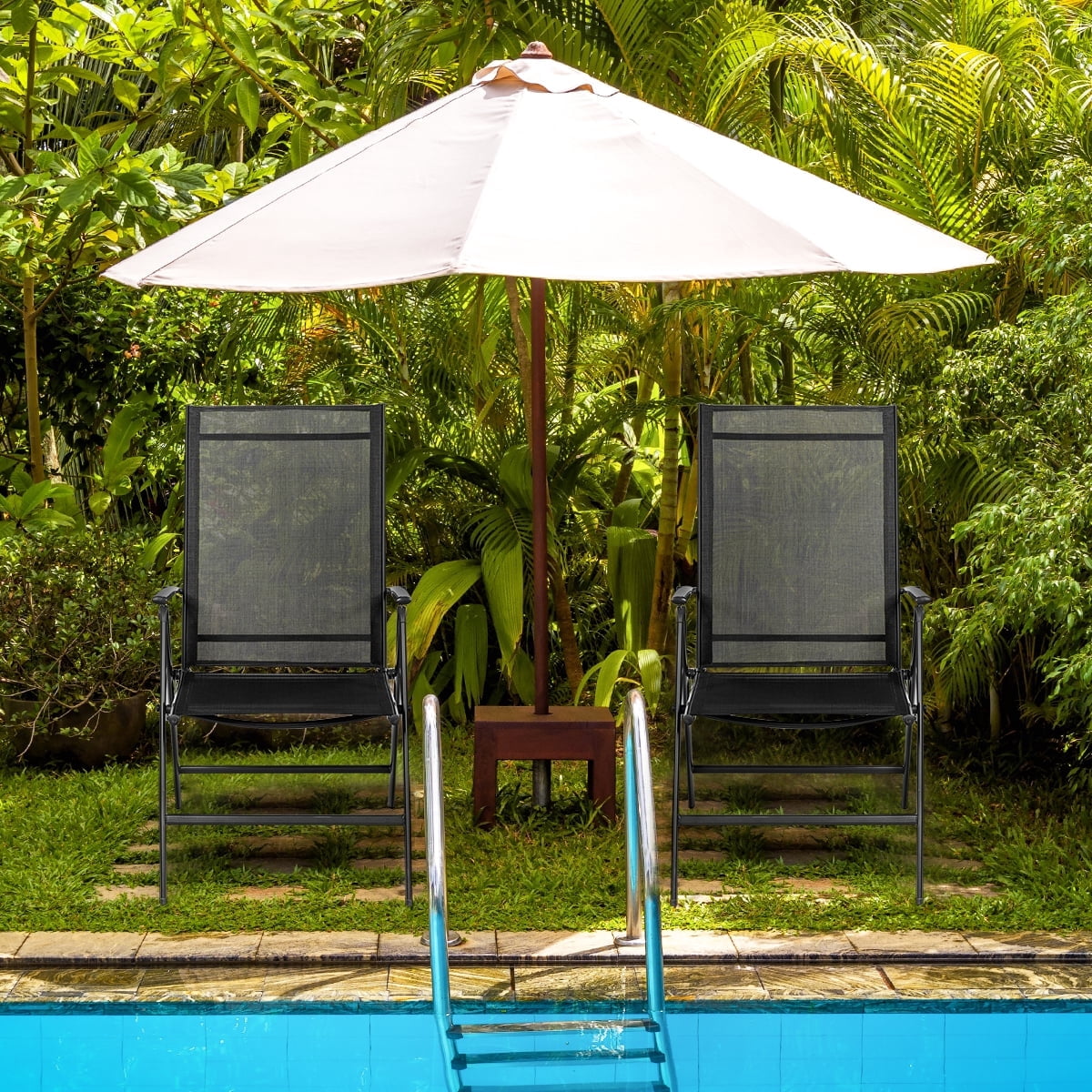 Costway 4PCS Patio Folding Dining Chair Recliner Adjustable Black