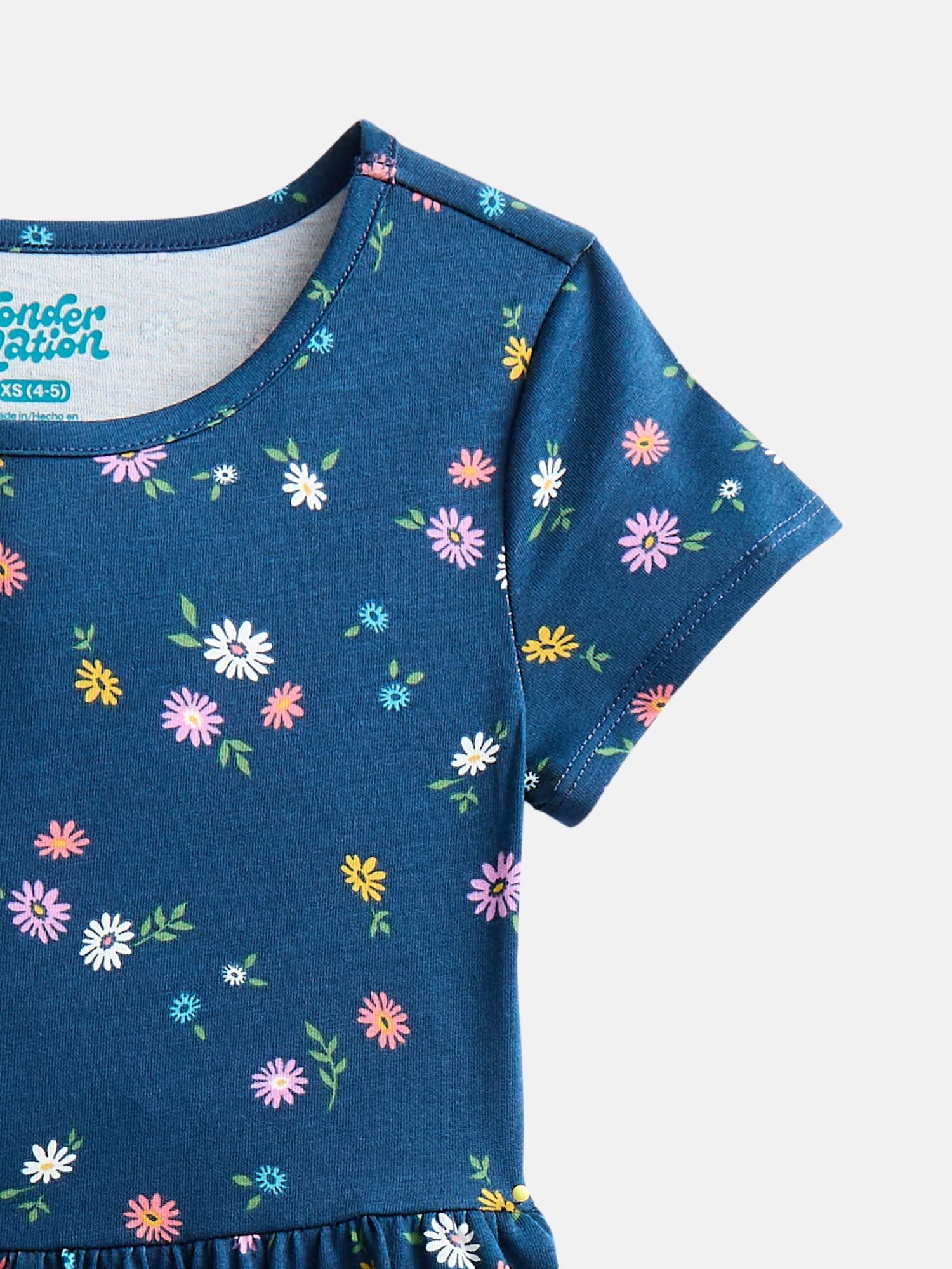 Wonder Nation Little Girls and Big Girls Play Dress with Short Sleeves and Shorts Set, 2 Piece, Sizes XS-XXL