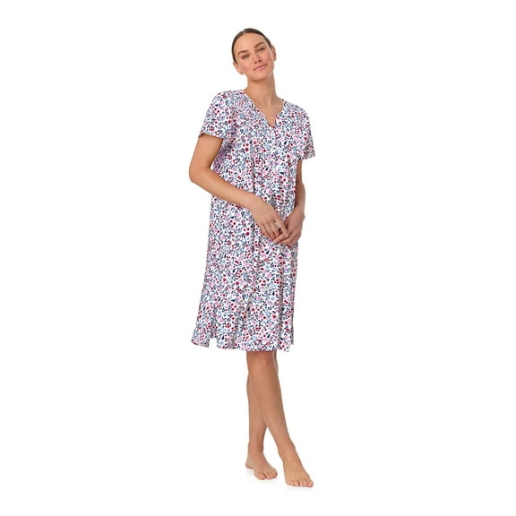 Aria Women’s Short Sleeve Split Neck Brushed Jersey Nightgown, Sizes XS-5X