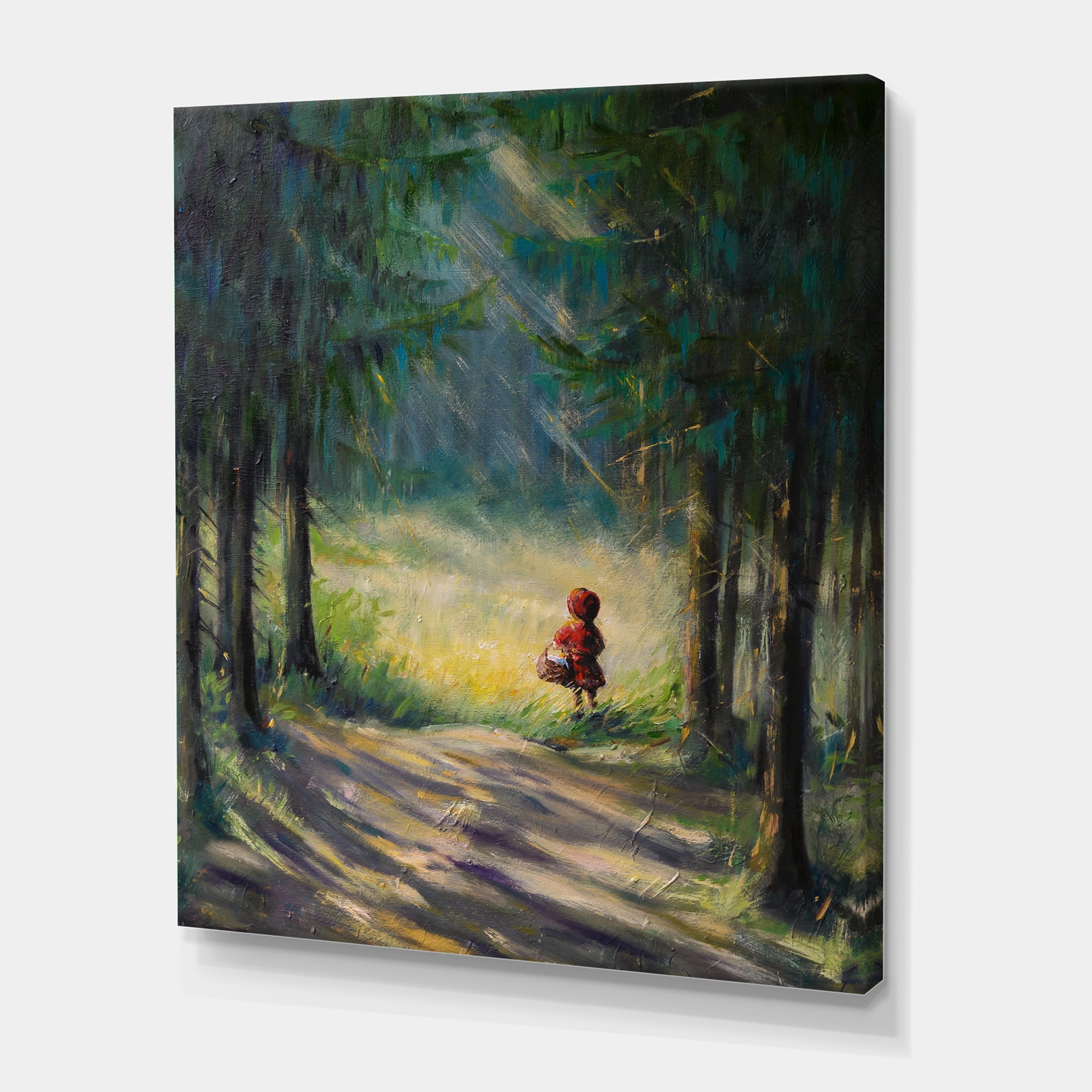 Designart ' Little Red Kid Riding Hood In The Woods ' Traditional Canvas Wall Art Print