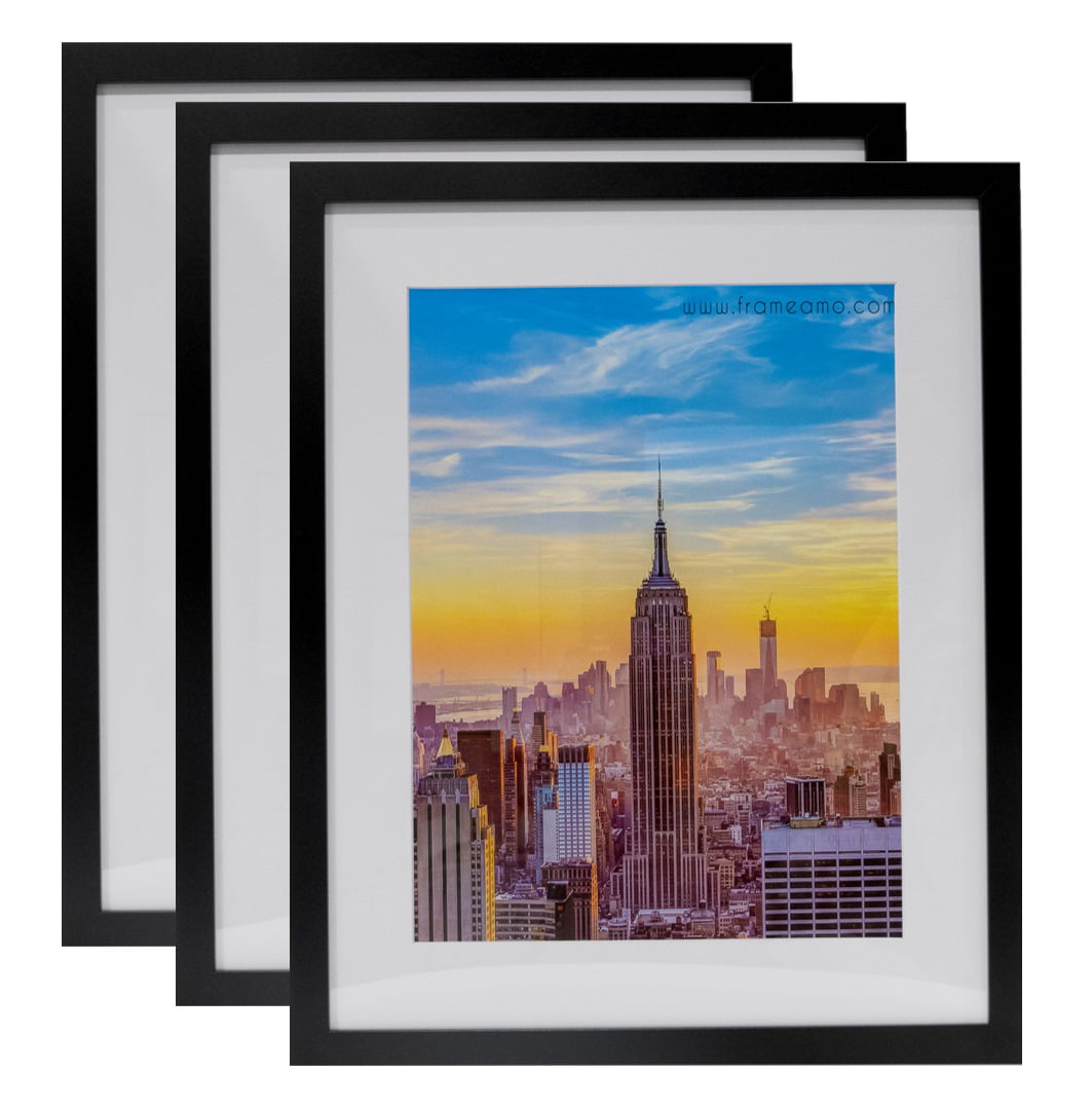 Glass Single White Mats for 12x16. Set of 5-16x20 Black Wood Picture Frames 