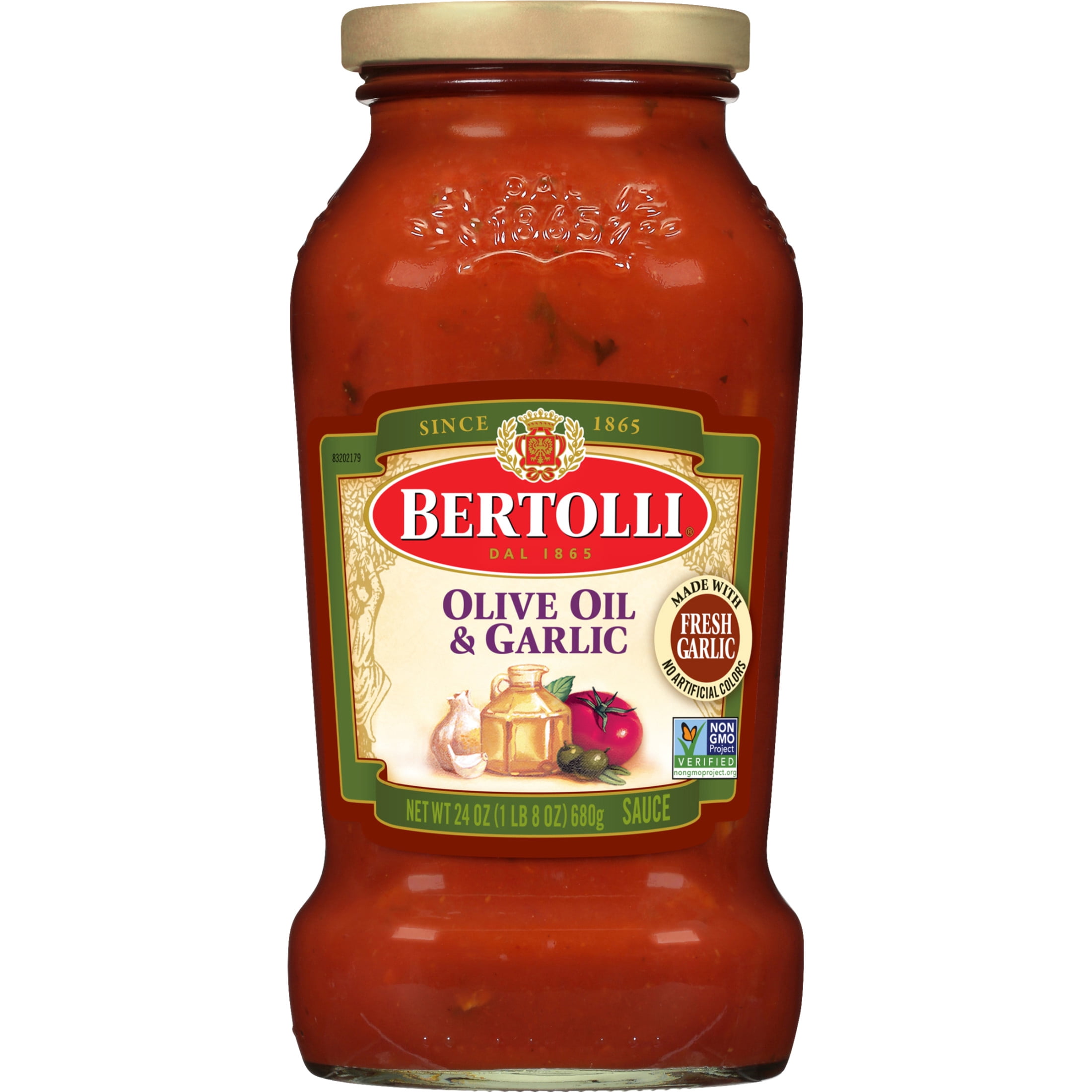 (12 pack) Bertolli Olive Oil and Garlic Pasta Sauce, Tomato Spaghetti Sauce, 24 oz