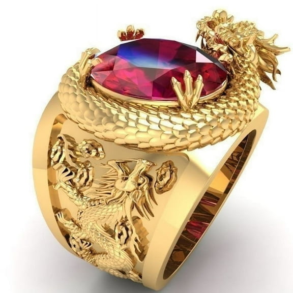 Dragon Ring for Men, Norse Viking Dragon Head Ring, Red Crystal Dragon Ring, Gold Dragon Totem Amulet Ring, Retro Domineering Dragon Rings, Punk Animal Dragon Jewelry for Men mens