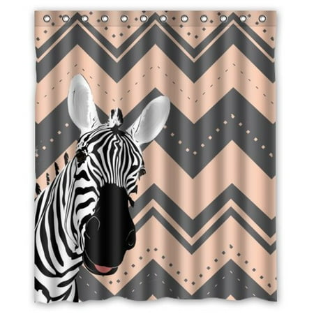 Chevron Zebra - HelloDecor Girly Chevron Zebra Shower Curtain Polyester Fabric Bathroom Decorative Curtain Size 60x72 Inches