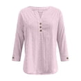 thumbnail image 4 of 3/4 Sleeve Tops for Women Summer Oversized V Neck Button Up T Shirts Casual Solid Plus Size Loose Comfy Boho Beach Vacation 3/4 Length Sleeve Top, 4 of 9
