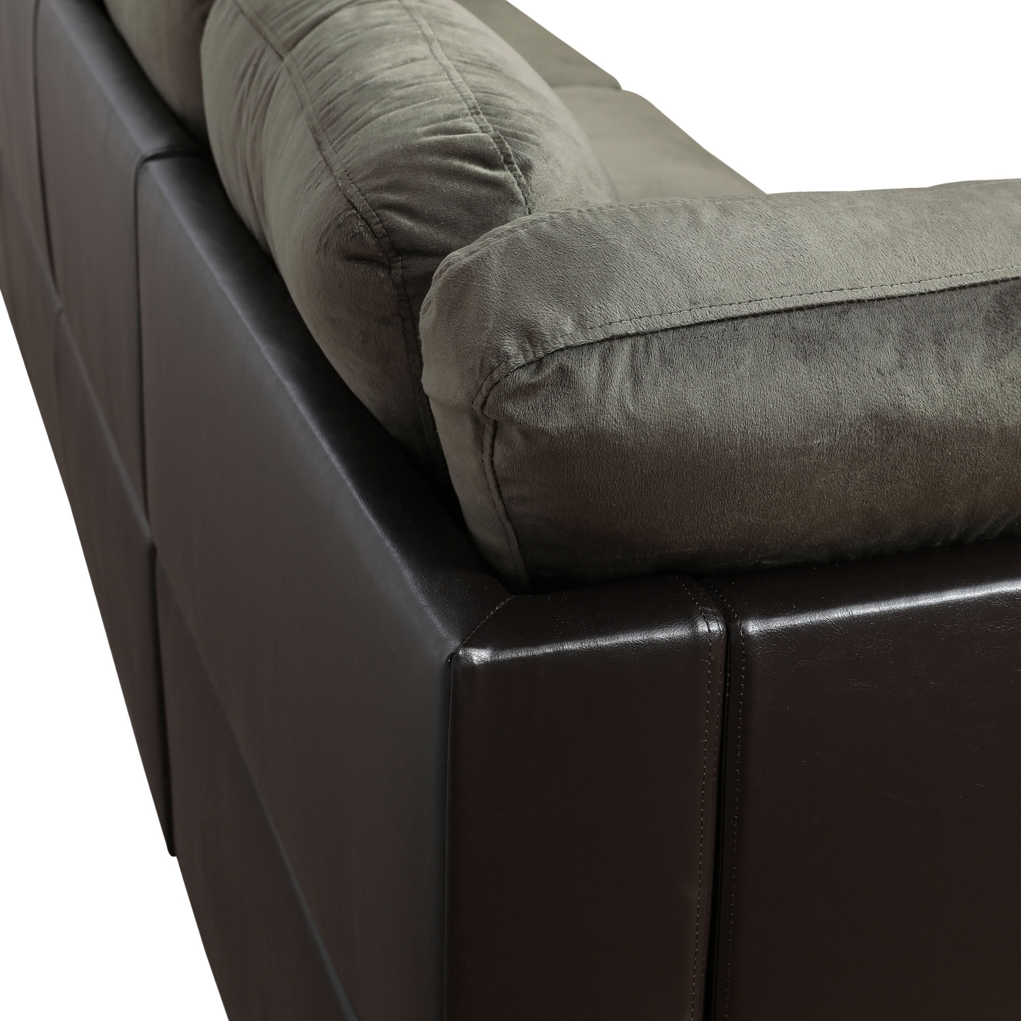 MAYEERTY L-Shaped Sectional Sofa, Flannel & Faux Leather Modular Couch with Chaise for Living Room Apartment, Taupe