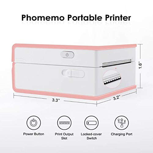 Compatible with iOS Work，White Phomemo M02 Pocket Printer- Mini Bluetooth Thermal Printer with 3 Rolls White Sticker Paper Android for Learning Assistance Fun Journal Study Notes 