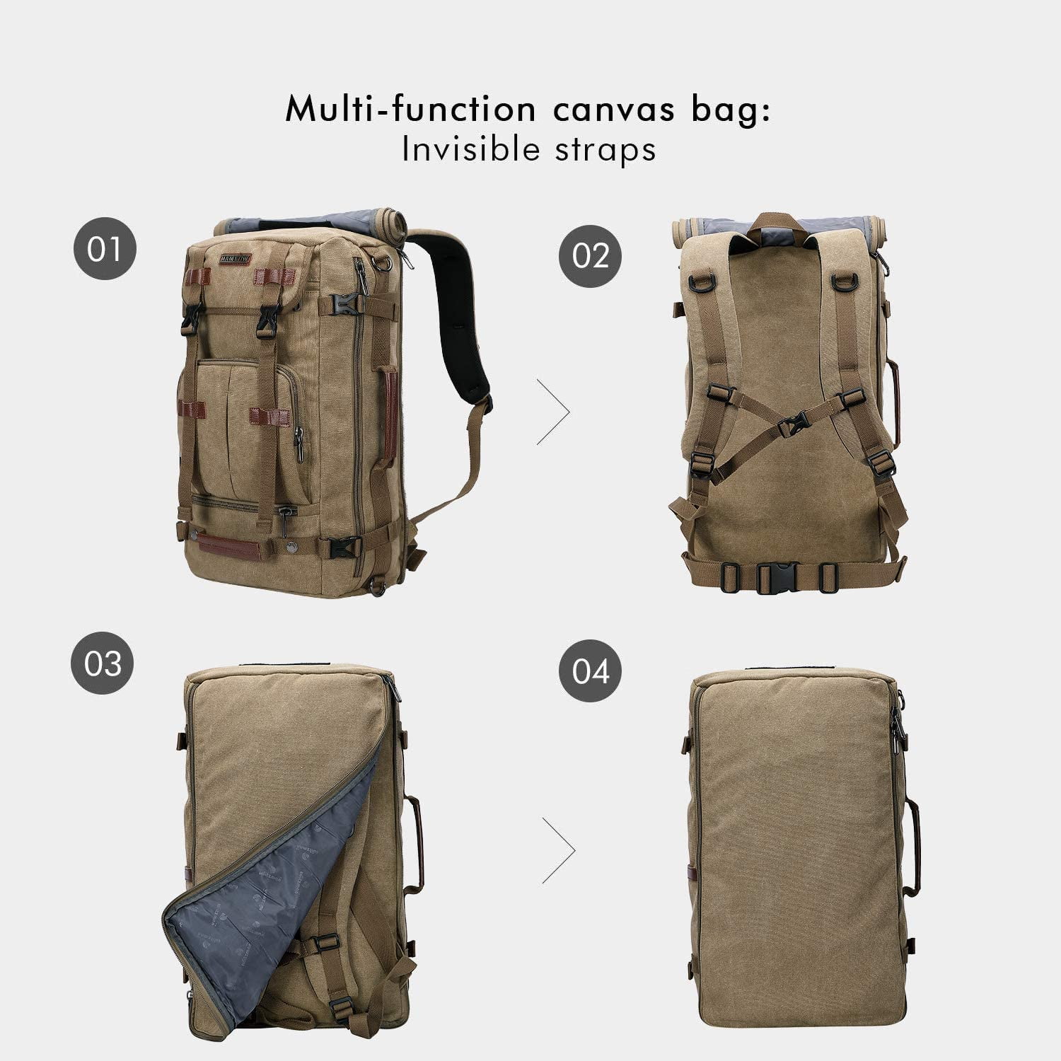 WITZMAN Travel Backpack for Men Large Canvas Backpack Luggage Carry on Duffel Bag A519-1 Light Green