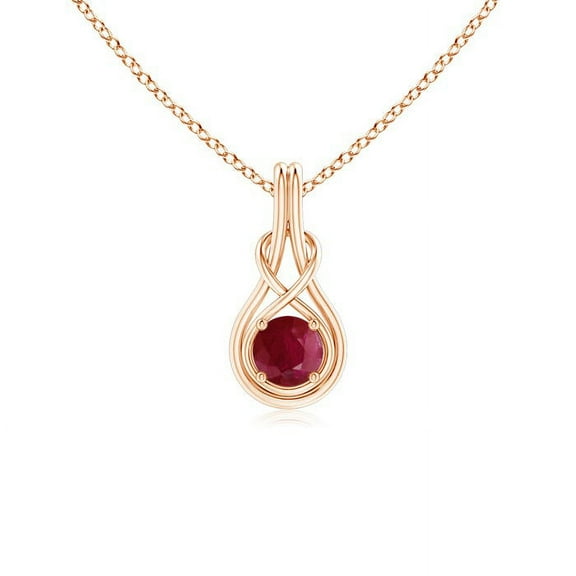 Angara Natural Ruby Infinity Knot Pendant Necklace in 14K Rose Gold for Women (Size-5mm) – July Birthstone Jewelry | Round Ruby Solitaire Pendant