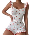 thumbnail image 2 of Tnhcen Women's Strawberry Print Ruffled Pajama Set 2 Piece Soft Comfy Sleepwear Cami Top Shorts Pj Set with Tie Front Elastic Waist, Nightwear Home Wear S-2XL, 2 of 3