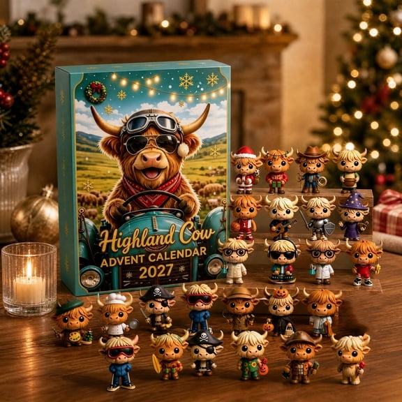 2027 Christmas 3D Highland Cow Advent Calendar 24-Day Surprising Box, Cute 24 Style Detailed Collectible Highland Cow Figurines for Home Decor Holiday Gift Ornament Display Funny Festival Gift