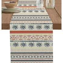 Boho Table Runners 90 inches Long Abstract Indian Stripes Wedding/Coffee Table Runner Bohemian Sun Table Linen Cloth for Dinning Holiday Party Indoor Outdoor Decor, Retro Geometric