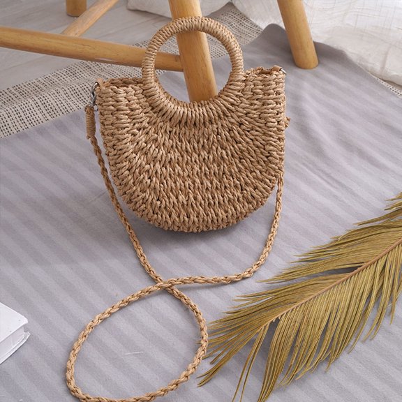 HEMOTON  Straw Bag Beach Bags for Women Shoulder Purse Tote Vacation