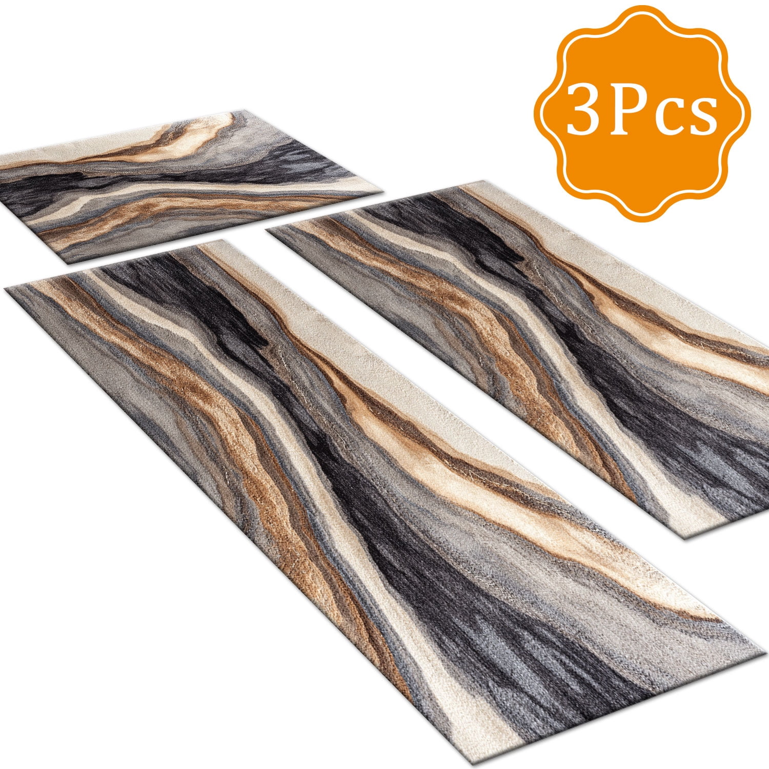 3-Piece Farmhouse Kitchen Rug Set, Washable Anti Slip Striped Floor Mats in 3 Sizes, Stain Resistant Decor Rugs for Kitchen Hallway Bathroom Home Christmas Decor