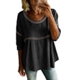 thumbnail image 2 of Womens Floral Babydoll Tops，Embroidered Tops Office Work Tops Casual Summer Shirts Peasant Blouses Crewneck Short Sleeve Shirts Women'S Print T Shirt Lace 3/4 Sleeve Flowy Tunic L, 2 of 9