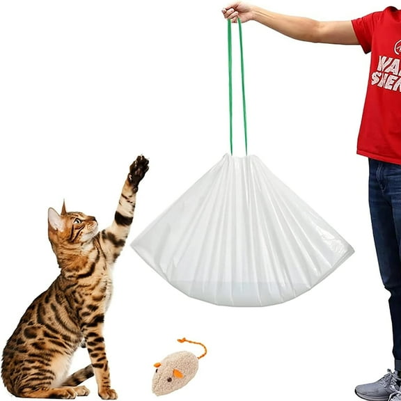 40 Count Cat litter Box Liners, 36" x 16" Large Extra Durable Heavy Duty Litter Pan Liner Bags with Drawstring Pre-Separated for Pet Kitty Litter Box Tray (Unscented)