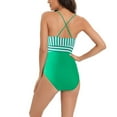 thumbnail image 3 of VBVC Women Contrast Color Stripe One Piece Swimsuit Halter Backless Ruched Tummy Control Bathing Suit, 3 of 5
