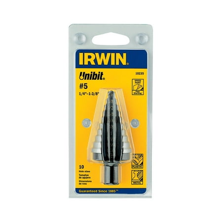 Irwin Unibit 1/4 to 1-3/8 in. Dia. x 6 in. L High Speed Steel Step Drill Bit 7/16 in. Hex