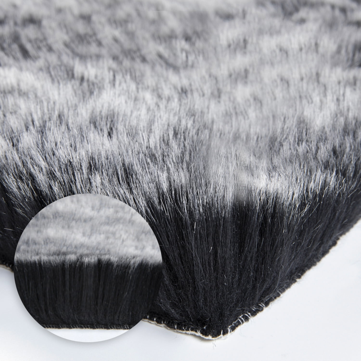 Phantoscope Ultra Soft Faux Fox Fur Series Decorative Indoor Area Rug 3 x 3 Feet Round, Black with White Tip, 1 Pack