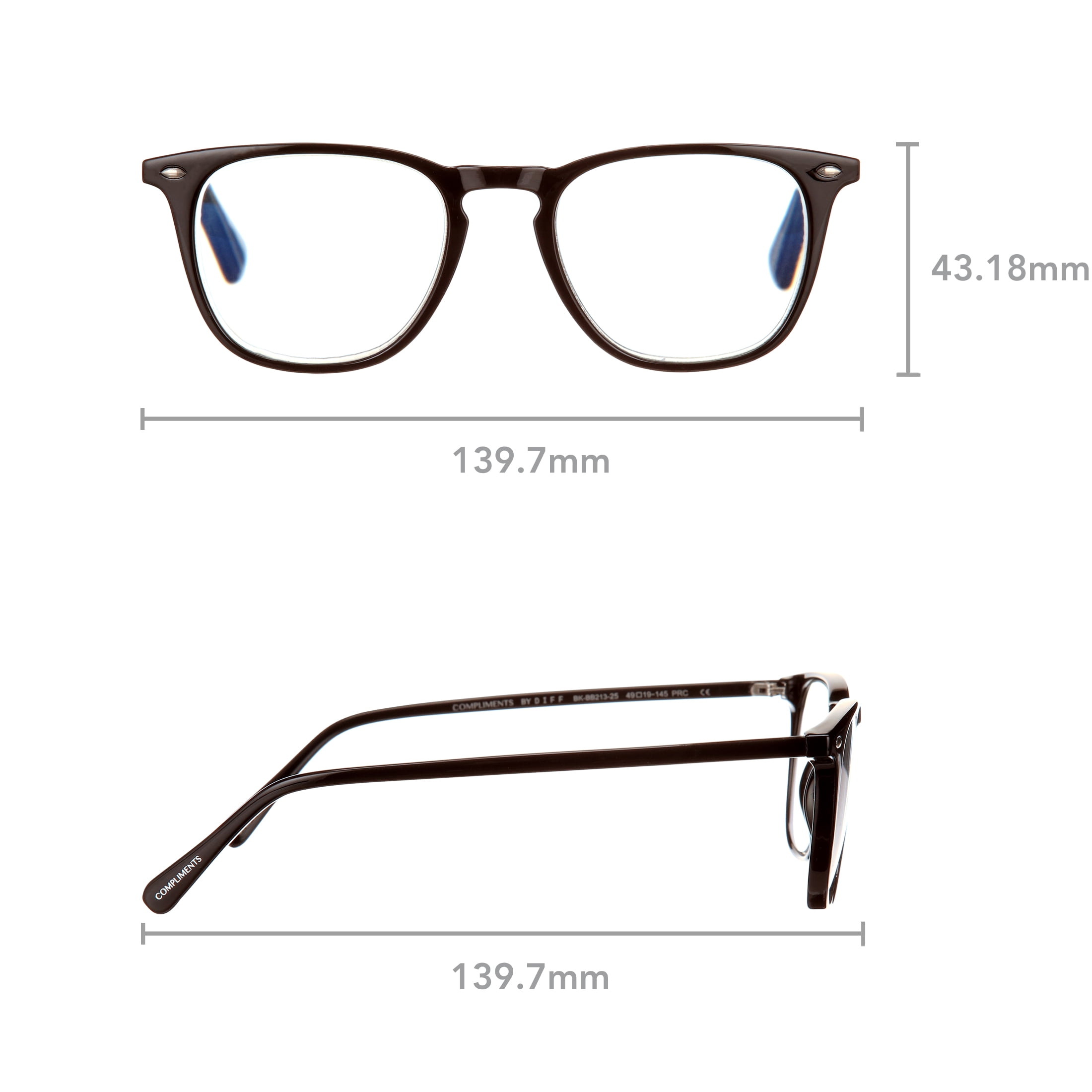 Compliments by DIFF Eyewear Griffin Blue Light Reading Glasses for Men Black +2.5