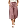 thumbnail image 2 of VBVC Women's Cotton Pleated Wide Leg Capri Pants , Casual Summer Crop Trousers For Women , Ladies' Relaxed Fit Lounge Culottes with Pockets, Pink , S-2XL, 2 of 8