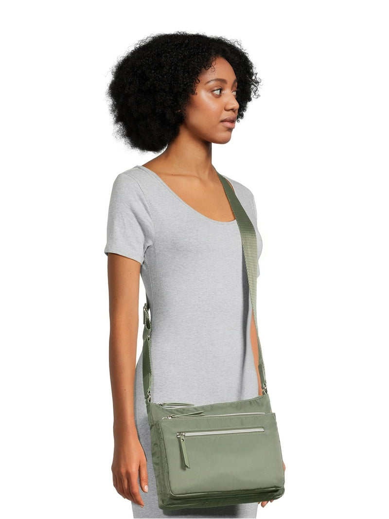 Time and Tru Women's Nylon Pine Crossbody, Olive Night