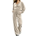 thumbnail image 2 of Gamivast Lounge Sets for Women Long Sleeve Velvet Cowl Neck Tops Wide Leg Elastic Waist Pants with Pockets Relaxed Fit Tracksuit Beige XXXL, 2 of 5