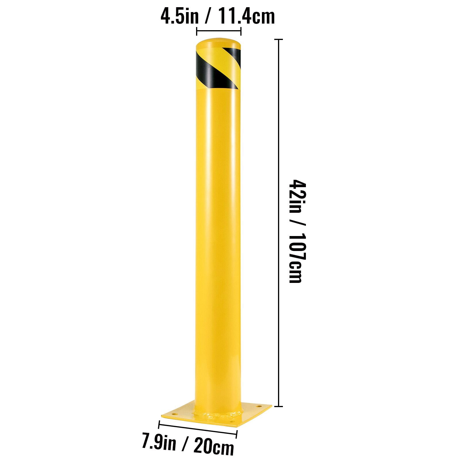 Safety Bollard 42"x4.5" Safety Barrier Bollard 4-1/2" OD 42" Height Yellow Powder Coat Pipe Steel Safety Barrier with 4 Free Anchor Bolts for Traffic-Sensitive Area