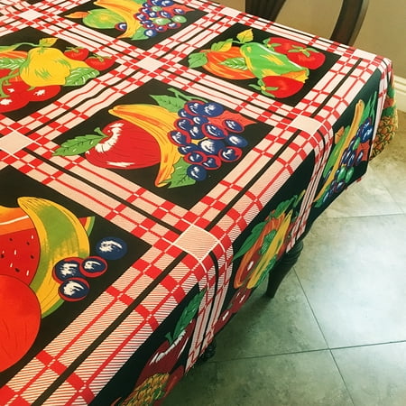 

Cotton Tablecloth Fruits Print Fruit Bundle on Plaid Black