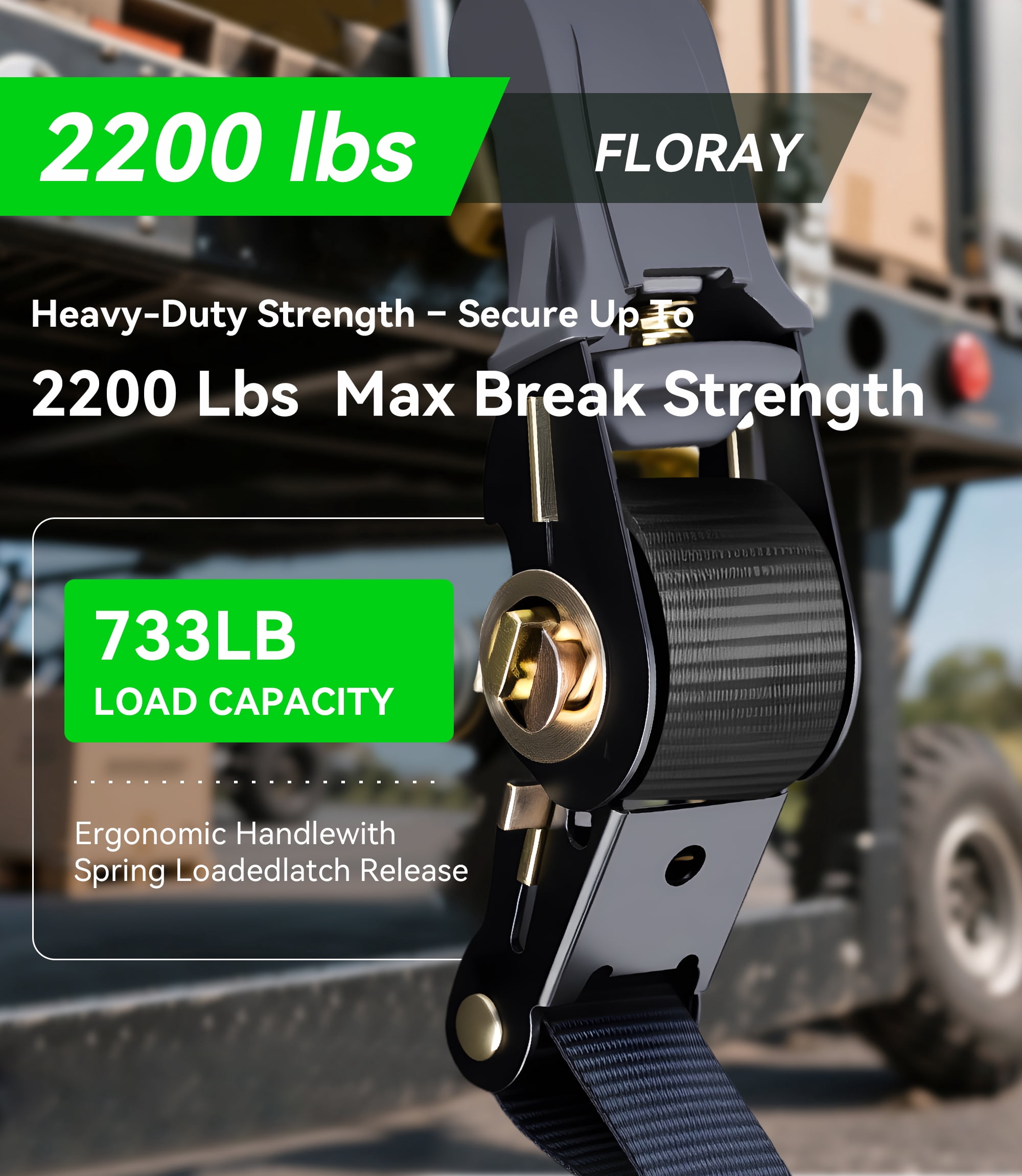 FLORAY 1" x 15' Heavy Duty Ratchet Strap with S Hooks, 4 pack - 2,200lbs Break Strength, Retractable CargoTie Down Ratcheting for Trucks and Trailers
