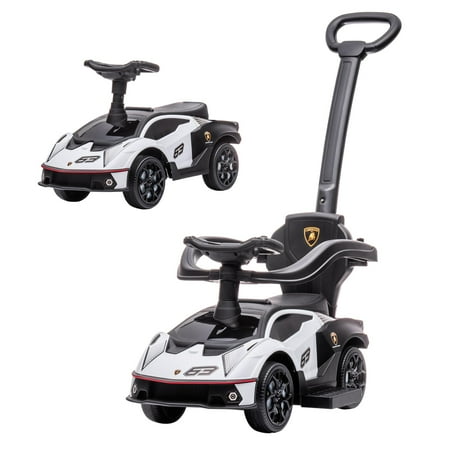 Licensed 2-in-1 Toddler Ride On Push Car Walker | Interactive Steering Wheel, Engine Sounds | Manual Push-Along Toy, White