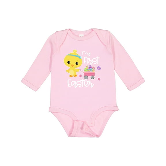 Inktastic My 1st Easter with Baby Chick and Eggs in Wagon Boys or Girls Long Sleeve Baby Bodysuit