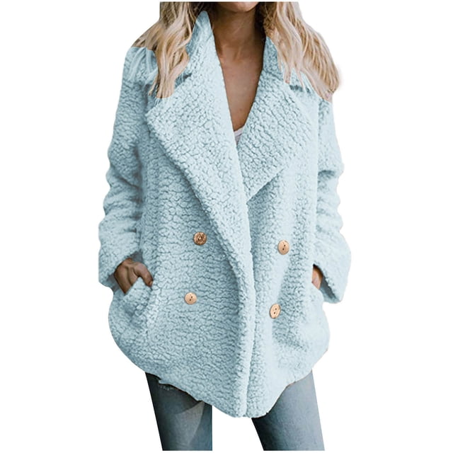 FAIWAD Womens Fuzzy Fleece Coats Lapel Button Down Open Front Cardigans Coat Plush Winter Warm Outwear