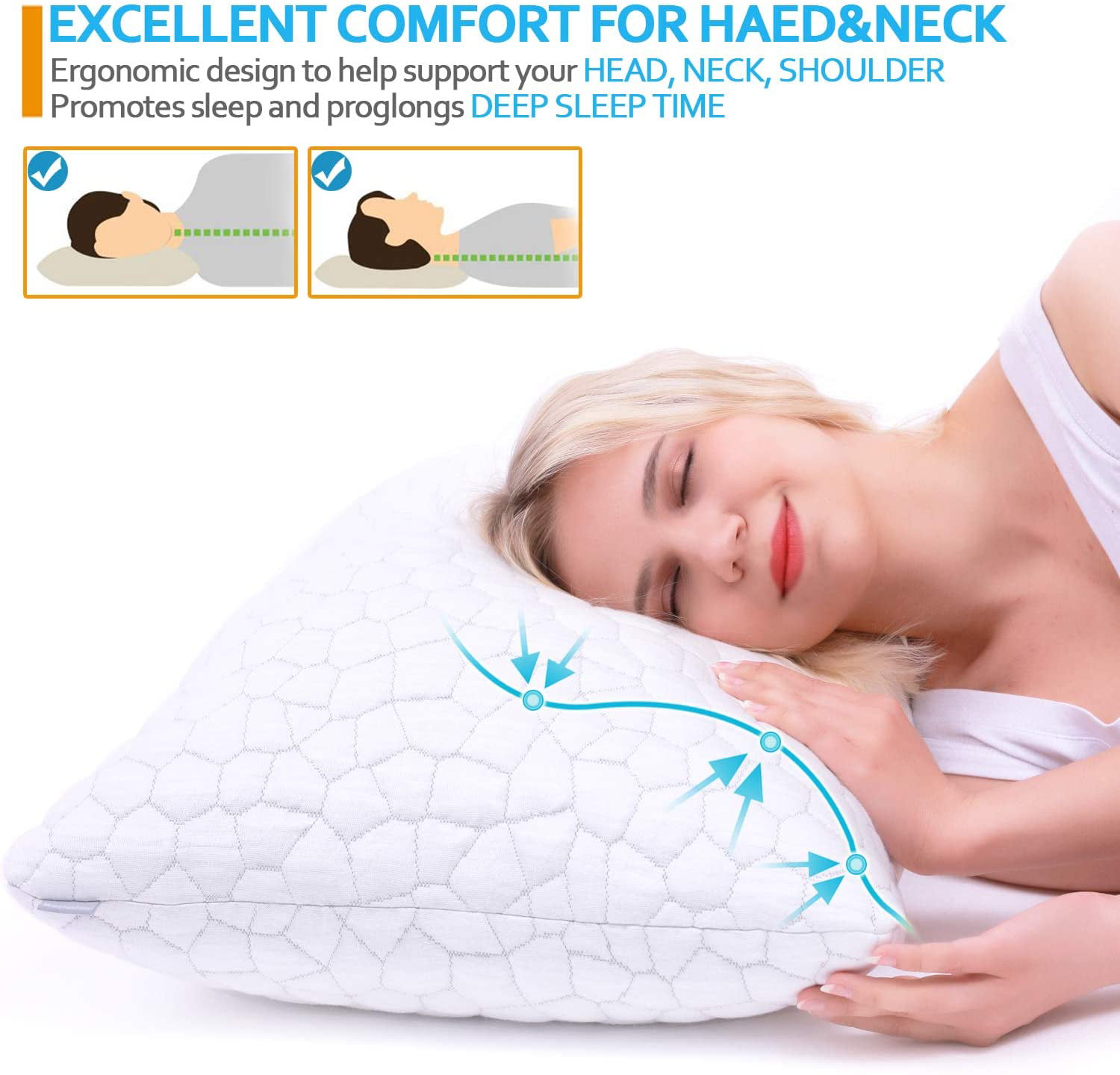 Adjustable Shredded Memory Foam Pillow Orthopedic Neck Contour Bamboo Cover 