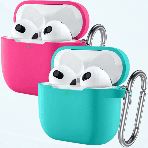 Compatible with AirPods 3rd Generation Case Cover for New Apple AirPod Gen 3 Charging Case, Super Cute Silicone Protective Skin with Keychain, Fits Perfectly, Support Wireless Charging, 2 Pack