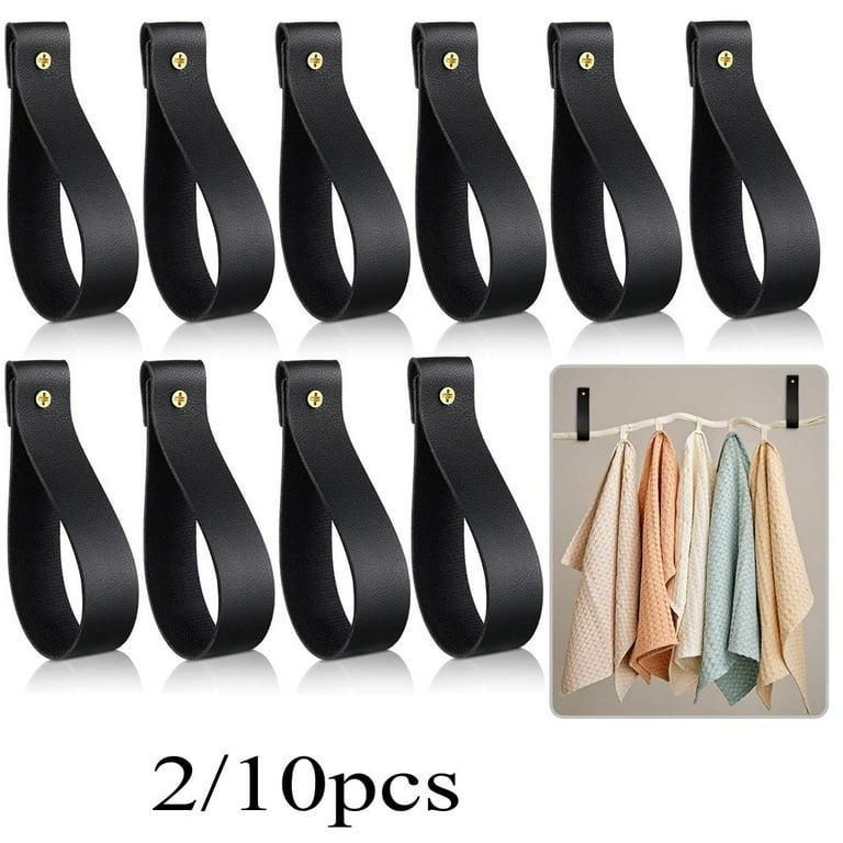 2PCS PU Leather Wall Hooks Wall Hanging Straps Curtain Rod Holder Towel  Holders for Wall Faux Leather Strap Hanger Wall Mounted Hooks for Towel