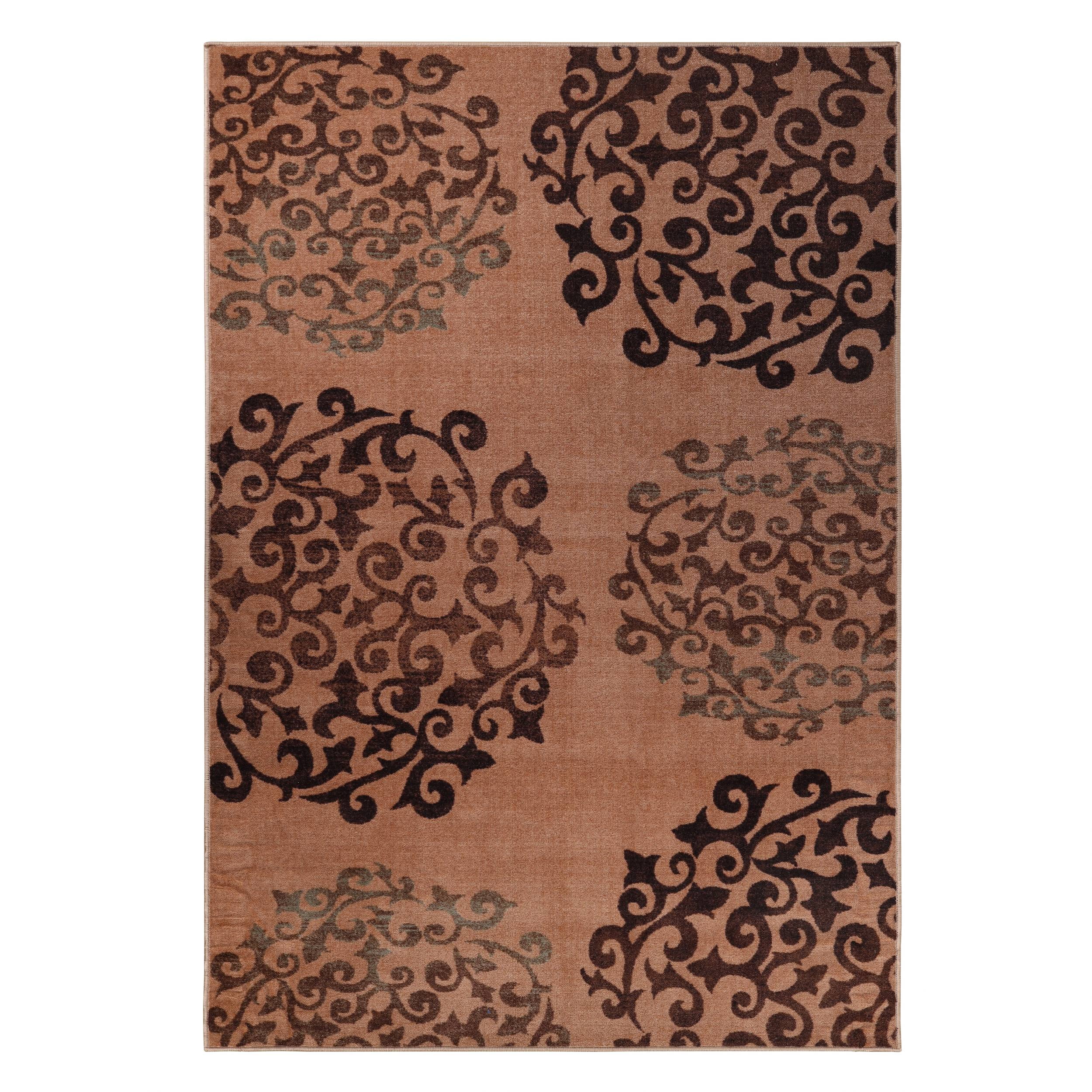 Superior Amber Floral Non-Slip Indoor Area Rug, 5' x 8', Camel