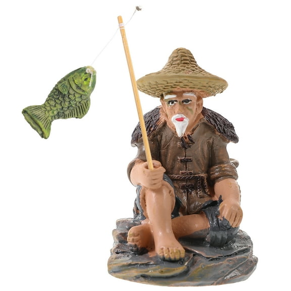 unbranded 2pcs Miniature Fisherman Figurine Chinese Resin Statue Garden Accessory Mini Pond Ornament